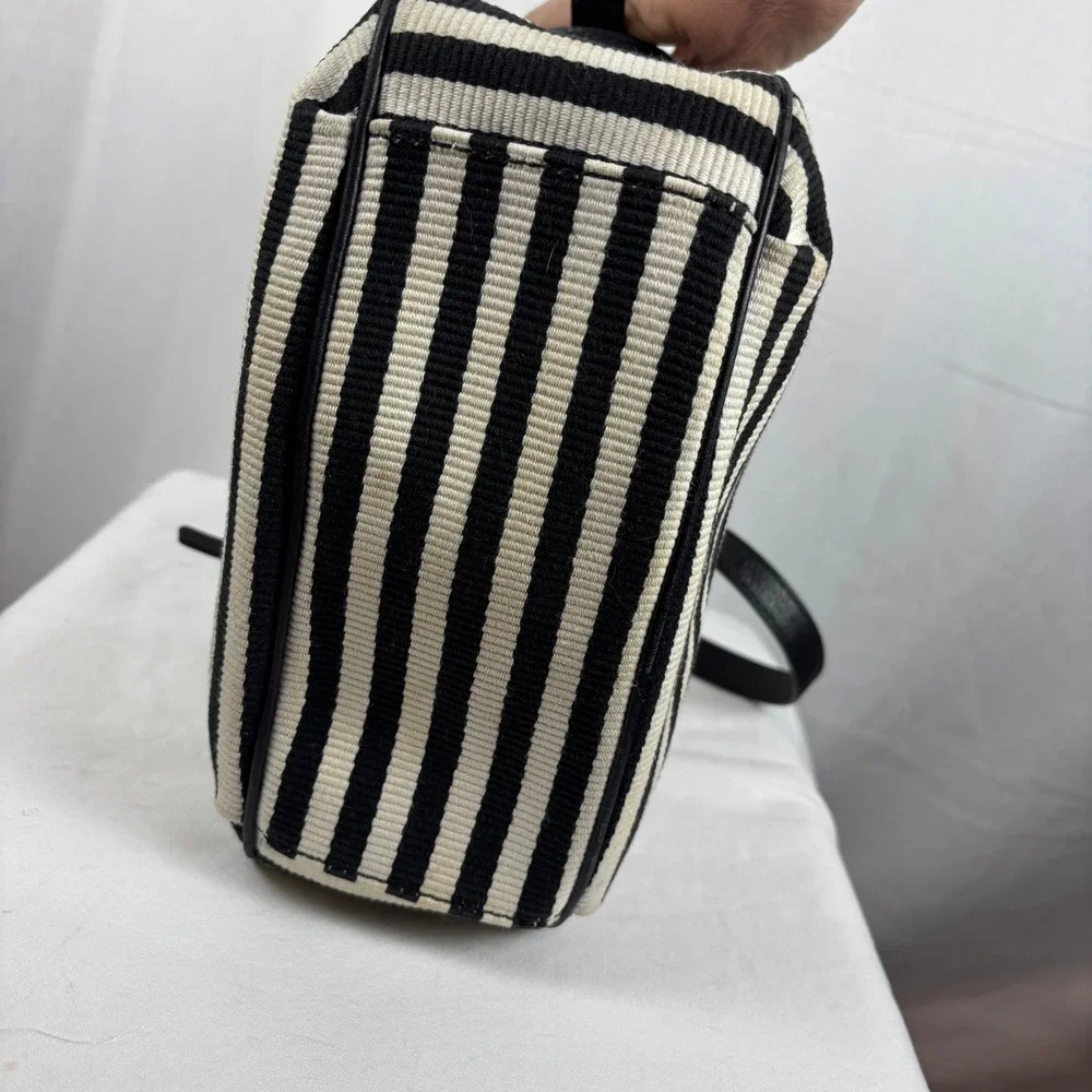 Kate Spade Black White Striped Crossbody Bag Top Handle Purse PXRU4669